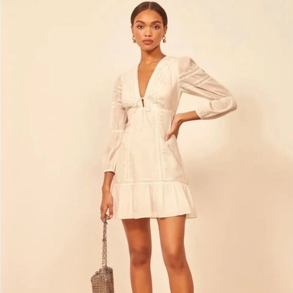 NWT REFORMATION Cecille broderie puff-sleeve organic cotton mini dress size 8